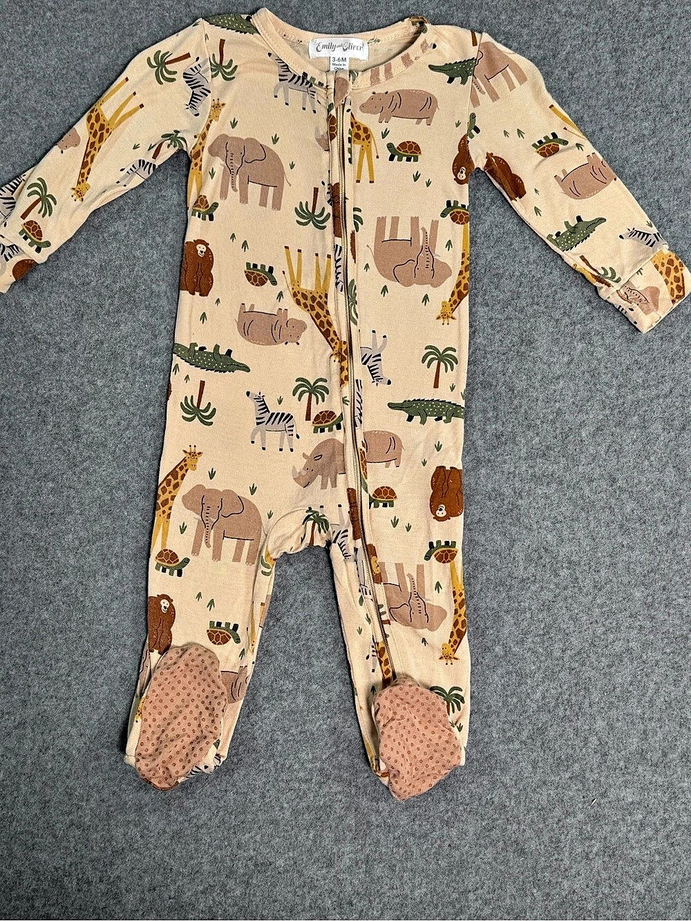 Emily and Oliver Baby 3-6M Animal Footed One-Piece